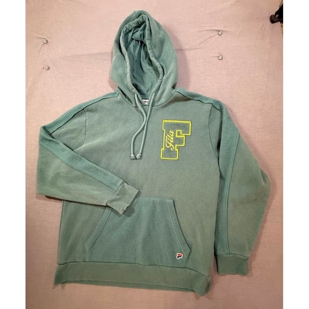 Fila Green Varsity Logo Hoodie Sweatshirt Casual Mens M Pullover Long Sleeve‎